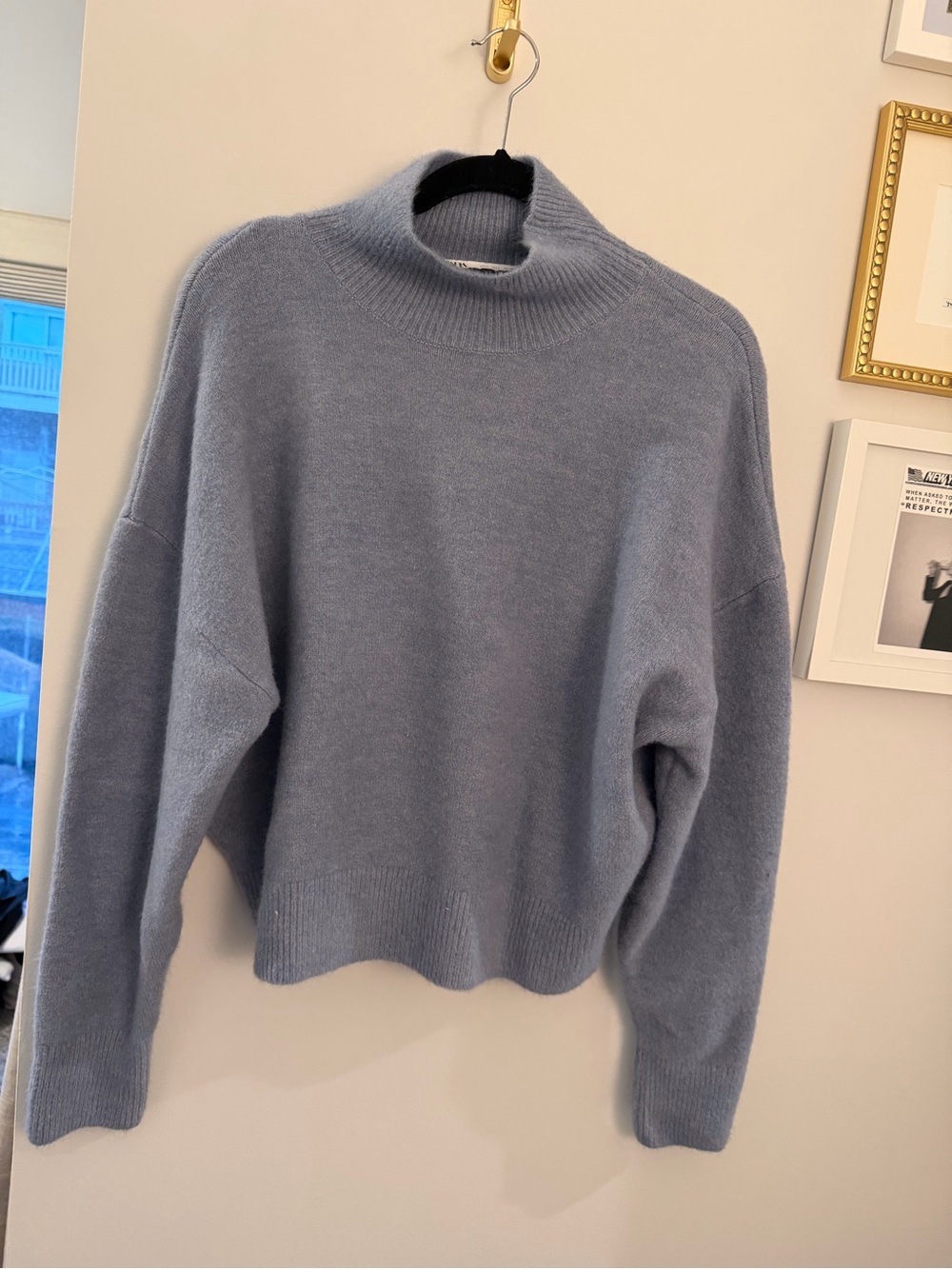 Zara Dusty Blue Funnel Neck Sweater